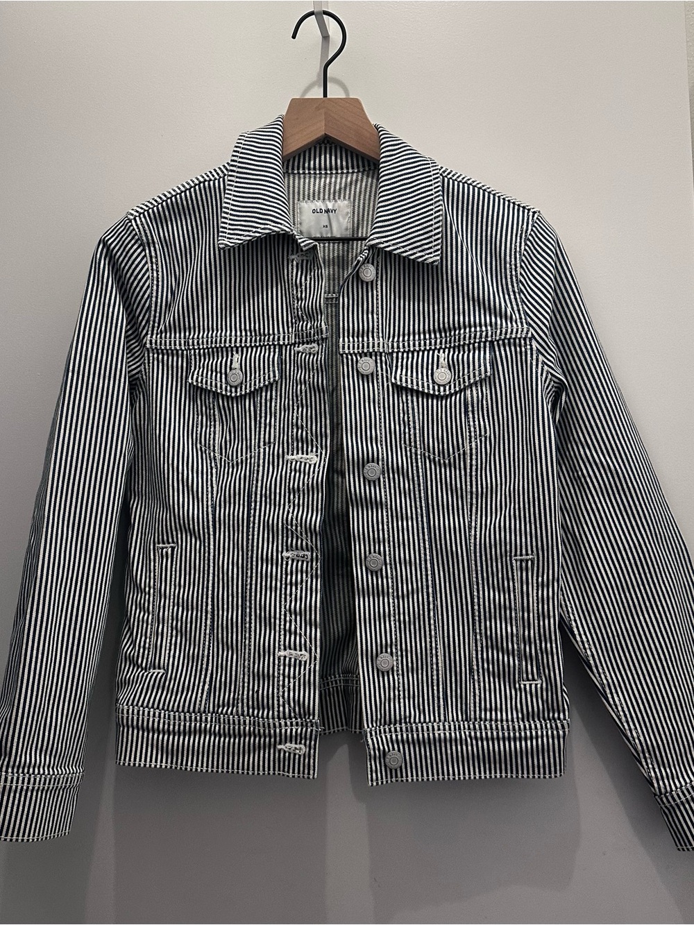 Old Navy Black & White Striped Women's Denim Jacket